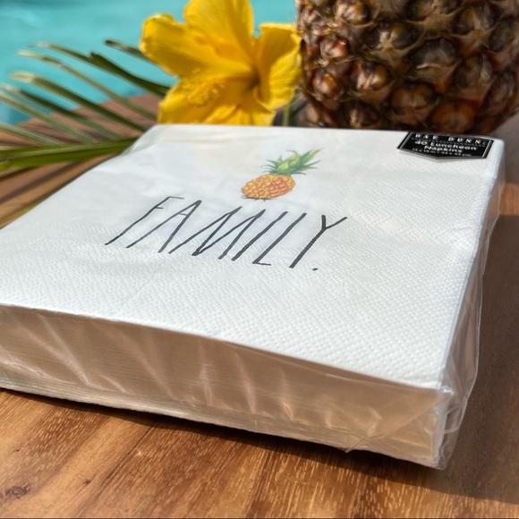Rae Dunn New Napkins FAMILY 40 Pack Pineapple Aloha Luncheon Welcome Ivory Black - Picture 4 of 15